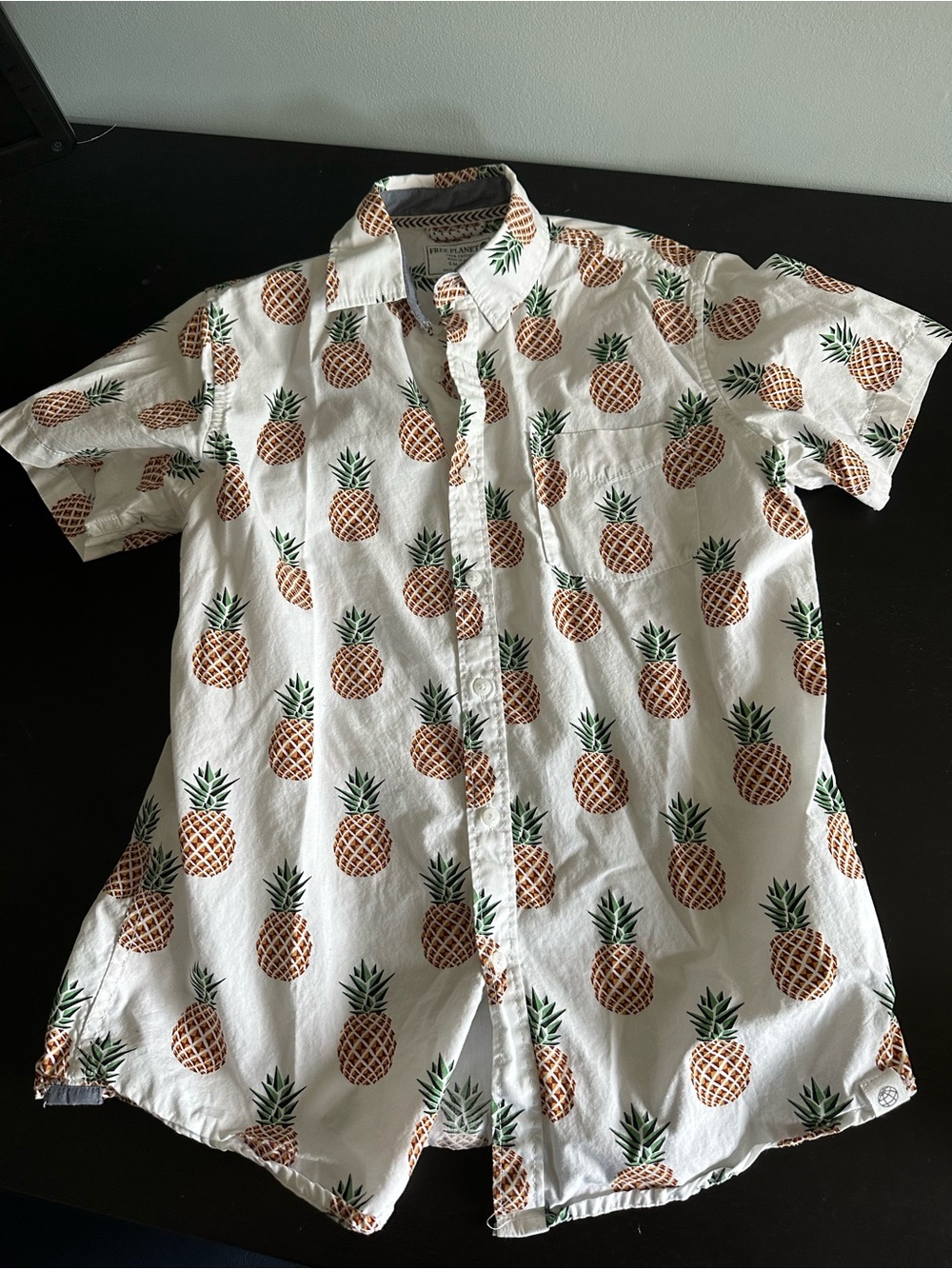 Men’s Pineapple Print Short-Sleeve Button-Up Shirt - White
